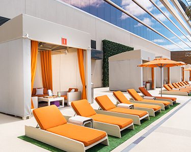 Pool Cabanas and lounge chairs at Graton Resort & Casino